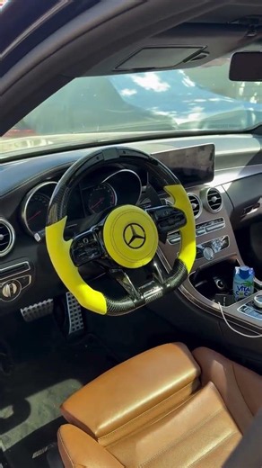AMG Carbon Fiber Steering Wheel Upgrade + LED Display + Yellow Leather Grips