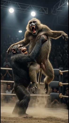 Chimpanzee vs Baboon 🐒 | Primal Ring Battle#ChimpanzeeVsBaboon#AnimalWrestling#Shorts
