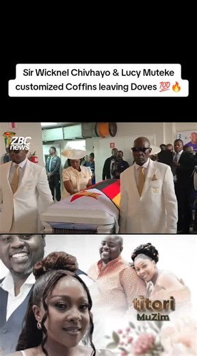 Sir Wicknel Chivhayo & Lucy Muteke customized coffins leaving doves