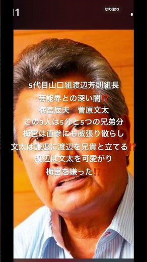 5代目山口組渡辺芳則組長芸能界との深い闇⁉️梅宮辰夫 菅原文太この3人は5分と5つの兄弟分梅宮は直参にも威張り散らし文太は謙虚に渡辺を兄貴と立てる⁉️渡辺は文太を可愛がり梅宮を嫌った⁉️#山口組