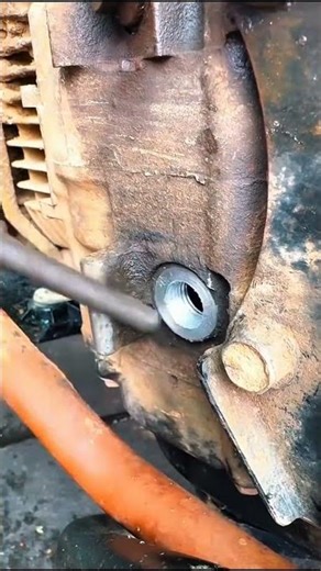 the process of making bolt threads on the engine block #shorts #usa #mechanic