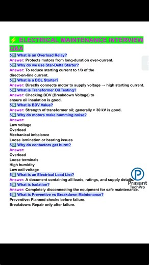 Electrical interview questions and answers #virelreelsシ #virelreelschallenge #electrician #technology #mechanical #electrical | Prasant TechPro