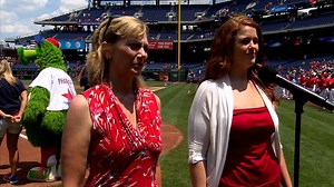 Heidi Hayes and Kristin Titus, members of our "Sister Act" cast, beautifully performed the National Anthem at Monday night's Philadelphia Phillies game. | Walnut Street Theatre