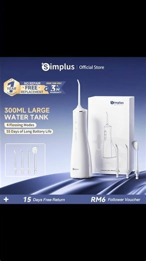 ￼Simplus Water Flosser丨300mL Large Reservoir丨1600 Pulses/Min丨4 Modes丨4 Nozzle Tips CYQH003