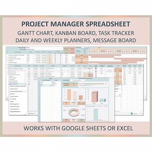 Project Planner, Gantt Chart, Project Management Template, Project Tracking, Kanban Board, Project Planning Spreadsheet, Google Sheets,excel - Etsy