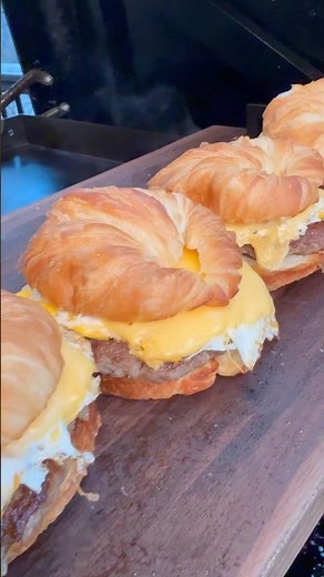Sausage Egg & Cheese Croissant Breakfast Sandwiches On the Weber Slate with ‪@SwaggertysFarm‬ HOT!
