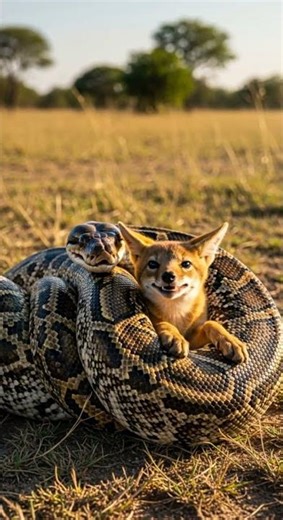 Will the python manage to swallow the jackal? Incredible survival battle #wildlife #nature #animals