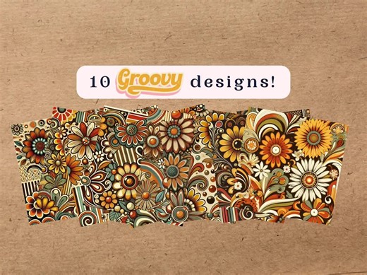 Retro 70s Floral Digital Paper | Groovy Flower Backgrounds (PNG, JPG) - Etsy