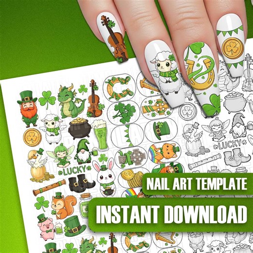 St Patrick’s Day Nail Art Practice Sheets: Lucky Irish Nail Decal Templates - Etsy