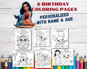 Personalized Lilo & Stitch Birthday Coloring Pages for Kids (PDF) - Etsy