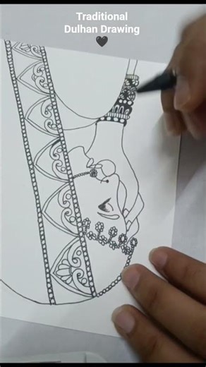 Indian Dulhan Sketch | Beautiful Line Art Drawing#shorts