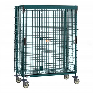 Metro SEC55VK3-SL Super Erecta 28 1/2" x 52 3/4" x 68 1/2" Metroseal Green Epoxy Mobile Security Unit with SlideSecure Sliding Doors and Polymer Horn Casters
