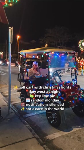 Crystal & Caleb | RV Life 🚐 | Travel Creators on Instagram: "I don’t know the secret to happiness... But this felt close. ✨ Key West at night. A golf cart wrapped in Christmas lights. Key lime pie and nowhere else to be. I’m not here to give life advice, but full-time RV life has a way of reminding you to take the long way, say yes to random Mondays, and silence your phone when nothing actually needs you. Follow @the_renegade_ramblers for more full time travel and real-life RV living. #keywest