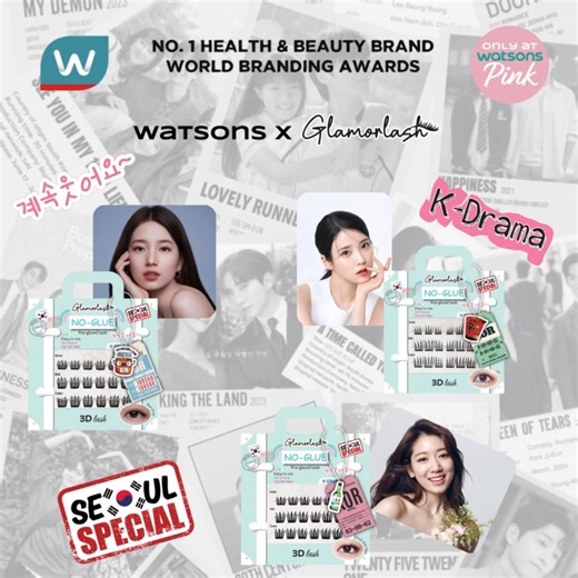 [ONLY AT WATSONS PINK | GLAMORLASH] ✨ LAUNCHING: GLAMORLASH K-DRAMA SERIES ✨ Fall for every flutter with our self-adhesive, 3D lashes featuring a natural lash design effortless K-beauty charm that lets your eyes tell the love story 💕✨ Inspired by your favourite K-Drama heroines 🌸 Bae Suzy 💫 IU 🌷 Park Shin-Hye Grab yours now at #WatsonsPink Central i-City, Shah Alam! 🛍 *Terms and conditions apply. While stocks last. #OnlyAtWatsonsPink #Glamorlash #KBeauty | Watsons