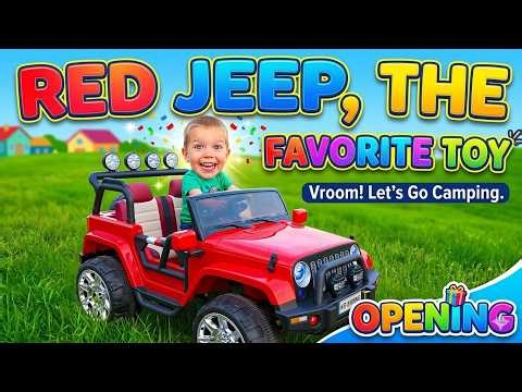 Red Jeep, the Favorite Toy: Off-Road Adventure in the Grass!
