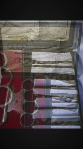 Rare antique brass knuckles pistol with in-case instructions, around 1890.