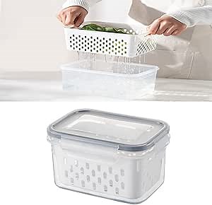 3 in 1 Storage Containers for Food with Lids, Fruit and Vegetable Sealing Storage Container in the Refrigerator, Plastic Leak-proof Containers with with Drain Tray, Modular Stackable Storage Bpa-free