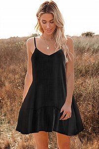 Watch ZIWOCH Women V Neck Spaghetti Strap Backless Ruffle Sundress on Amazon Live