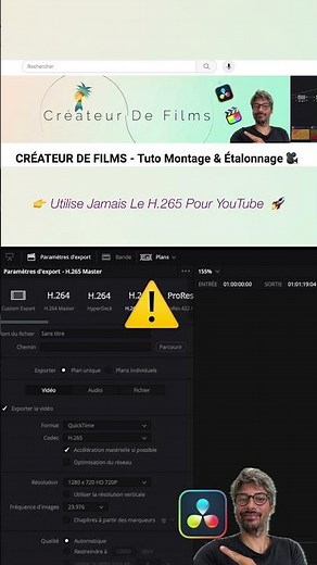 DaVinci Resolve Pour Débutant: Utilise Jamais Le H.265 Pour YouTube ⛔️ #montagevideo #youtubeshorts
