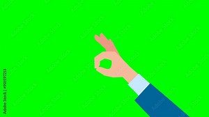 A businessman shows a hand gesture of agreement. Hand OK sign. Hand gesture. Ok hand sign. Okay, agree or perfect. Arm of an office worker in a blue suit shows a good sign. 2d animation. Alpha channel