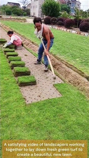 The process of digging fresh turf on a residential lawn