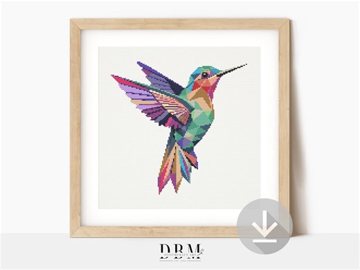 Geometric Hummingbird Cross Stitch Pattern | Colorful Bird | PDF Guide | Digital Download - Etsy Australia