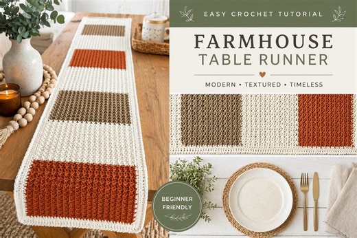Farmhouse Textured Table Runner Crochet Pattern Beginner Friendly Rustic Home Decor PDF Digita - Etsy