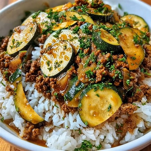 Savory Ground Beef & Zucchini Stir Fry over Rice 🍛 | Recipes By Emily