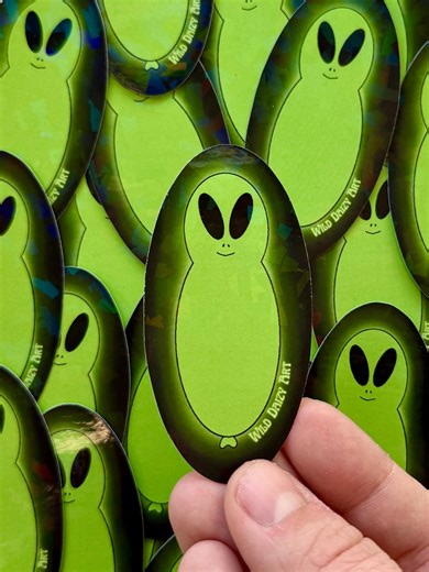 Holographic Kevin Alien Rave Balloon Digital Drawing Oval Vinyl Sticker - Etsy