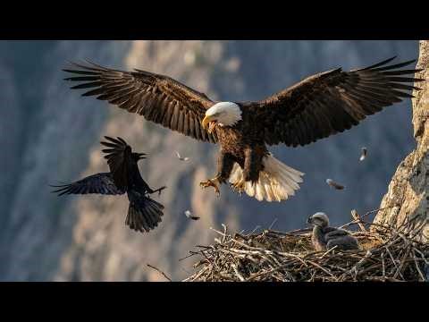 CrowAttacksBaldEagleNest Crow attacks bald eagle nest | Mother Eagle Defends Her Chick