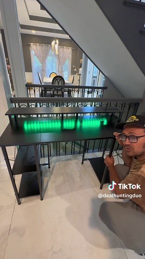 Gaming Desk With Full Monitor Stand And Built In LED Lights, USB Charging Port And Reversible PC Shelf With Headphone Hook, X Bar Reinforced Metal Frame For Stability, Multi Size Writing Desk For Small Spaces And Game Room