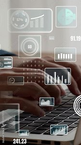 Businessman uses capable laptop computer to analyse business data analytic for marketing strategy and customer relationship management