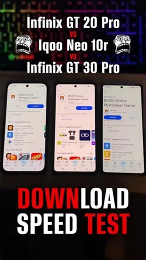 Download Speed Test - Infinix GT 20 Pro Vs Iqoo Neo 10r Vs Infinix GT 30 Pro😱 #shorts