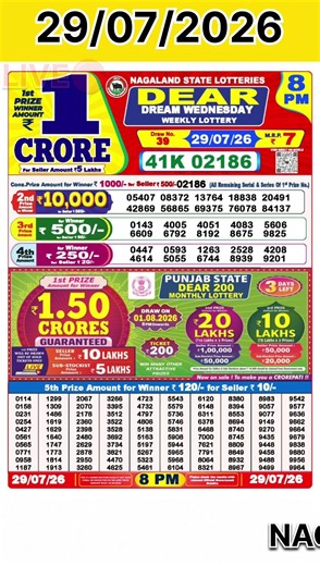DEAR LOTTERY 8PM RESULT TODAY🔴 NAGALAND LOTTERY SAMBAD TODAY#DearLottery #NagalandLottery #8PMResult