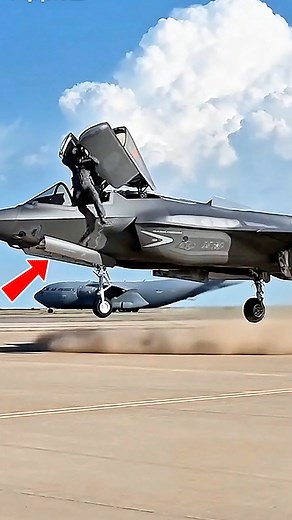 A dramatic F-35B vertical landing turns unexpectedly funny when a small flame appears near the cockpit. The pilot pops the canopy, grabs the frame, hangs for a moment, then jumps down laughing—while the jet continues hovering inches above the runway This video is fictional and created solely for entertainment. Does not depict real military procedures or real incidents. f35b, f35 vertical landing, vtOL, aircraft cinematic, us air force, fighter jet, stealth jet, pilot jumps, funny aviation, milit