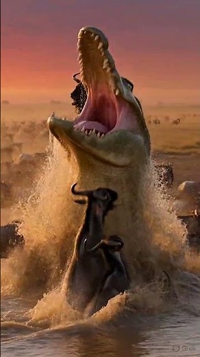 Crocodile Attacks Wildebeest at River Crossing 🐊😳