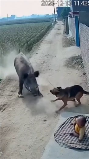 Roadside CCTV: Dog Stops Bear Attack #Bear #Attack #Dog #CCTV #Reels | Brave Cam Moments