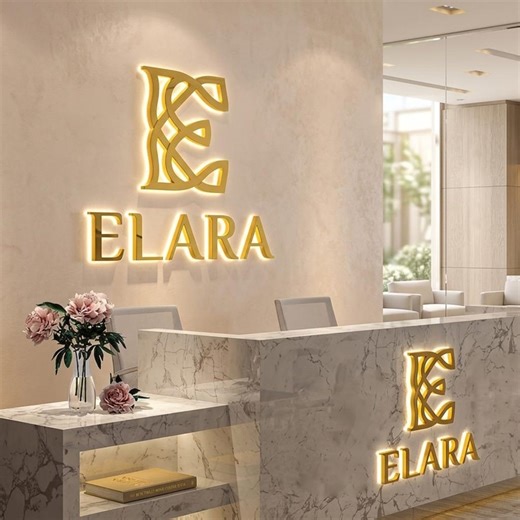 3d Backlit Reception Logo Sign. LED Illuminated Business Signage, Halo lit Sign,