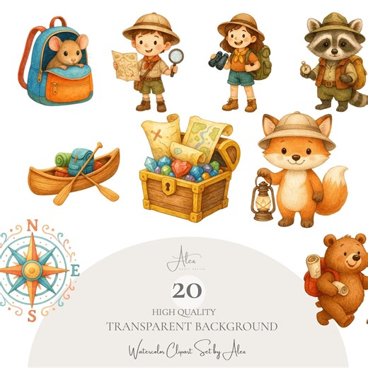 Adventure Clipart Set, Camping Hiking Forest Travel PNG, Outdoor Animals and Map Graphics, Fast Download, Commercial Use - Etsy