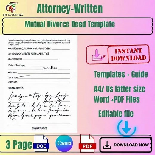 Mutual Divorce Deed Template | Legal Separation Agreement Form for Easy Filing & Peace of Mind