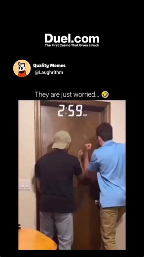 Meme Content on Instagram: "This video is a humorous short clip likely referencing the moment clocks "spring forward" for Daylight Saving Time in the US, when the time instantly jumps from 2:59 AM to 4:00 AM, effectively skipping one hour. The clip shows two men frantically trying to hold a closed door shut. A digital clock above the door displays 2:59 AM. As the time is about to change, the man on the right pushes the door even harder, and just as the clock switches—though the new time isn't fu