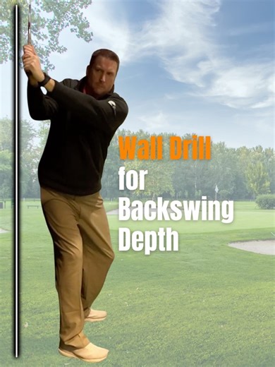 🏌️ Are you losing depth in your backswing? Here's a wall drill you can do at home with a 7-iron or alignment rod to fix it. Set up in golf posture barely touching a wall. Work the club back, hinge up, and let your right arm ride along the wall at the top. Hands should be right above your heels. That's proper depth. 📍 Grab your TeeTime Golf Pass for deals at 1,000 courses → link in bio #GolfTip #GolfDrill | TeeTime Golf Pass