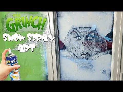 I made THE GRINCH using snow spray in my window! Snow spray painting art in timelapse