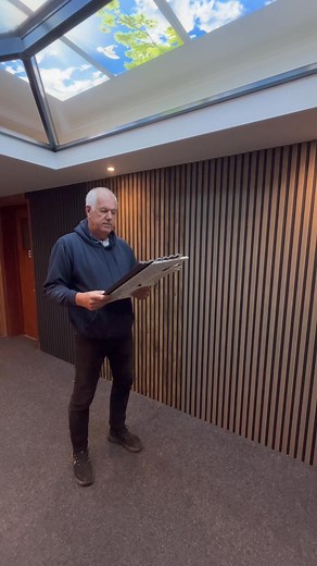 Terry Luscombe with our Sulcado Acoustic Panelling £30 VAT per length available to order New View Windows - The Fascia & Gutter Centre Saltash Stylish, sleek, and functional! ✨ These panels don’t just look amazing they also reduce noise and add a touch of modern luxury to any room. A simple upgrade that makes a big difference. | New View Windows - The Fascia & Gutter Centre Saltash