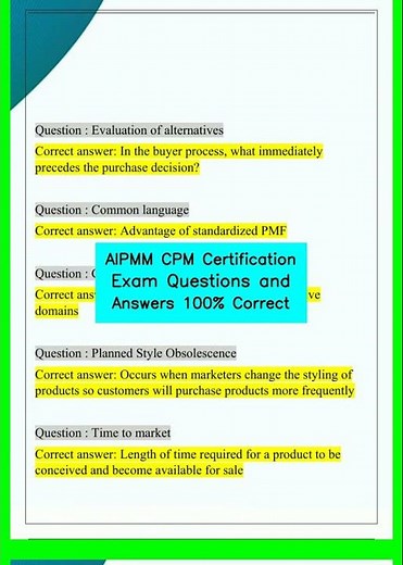 AIPMM CPM Certification Exam Questions and Answers 100% Correct video