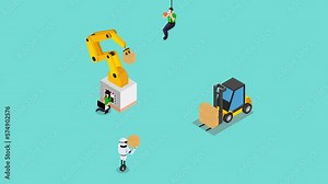 Automated factory warehouse with robots and AI service 3d animation in 4K UHD 3840x2160