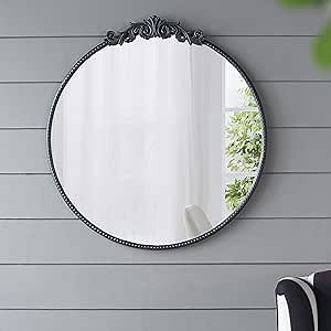 A&B Home Circle Mirror, 30"x32" Wall Mounted Mirrors with Round Black Metal Frame for Bathroom Bedroom Living Room Entryway