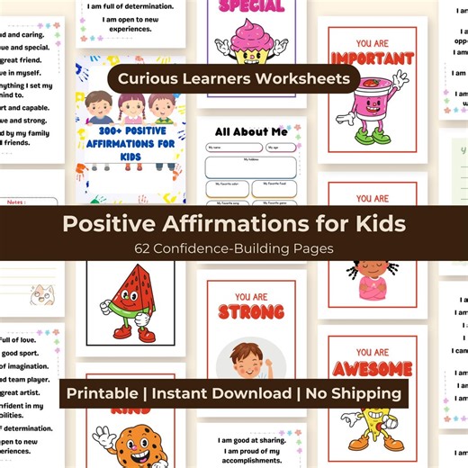 Positive Affirmations for Kids Printable, 62 Page Confidence Building Workbook, Daily Self Esteem Activities for Preschool Elementary - Etsy