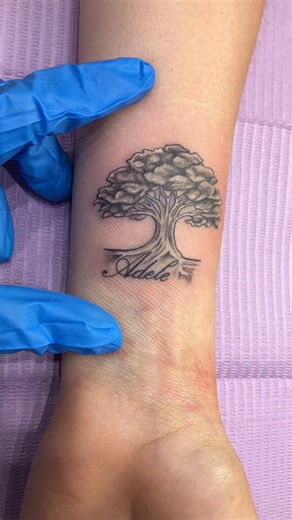Little oak tree and “Adele” for Josie’s first tattoo! Adele is her pony’s name🐴 💕 DM your tattoo ideas and let’s make it happen! ☺️ At @Master Pierce Official #wellingtonflorida #wpbthingstodo #wellingtongreenmall #westpalmbeachflorida
