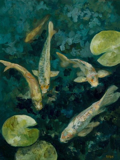 Graceful Koi Fish: Original Acrylic Nature Painting (16"x12") - Etsy